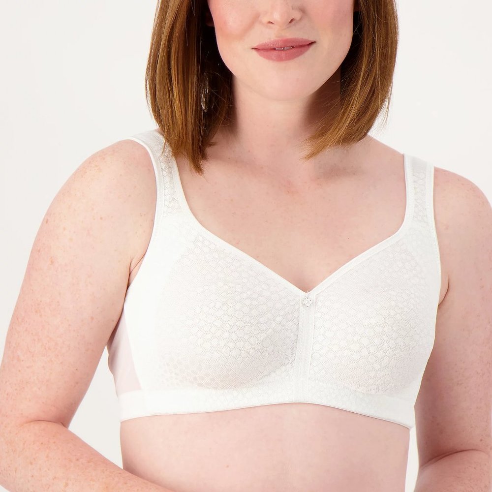 Breezies Wirefree Diamond Shimmer Unlined Support Bra - white (sz 38B) a561421